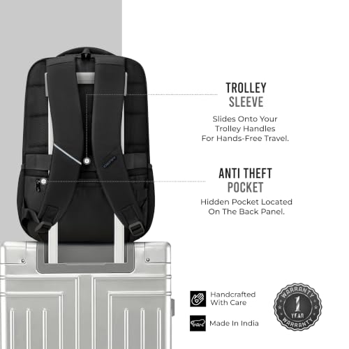 Image of Gear Armour 19 inch /28L Large Faux Leather Anti Theft Water Resistant Laptop Backpack with Raincover | Travel Backpack | Casual Backpack for men /women (Black)
