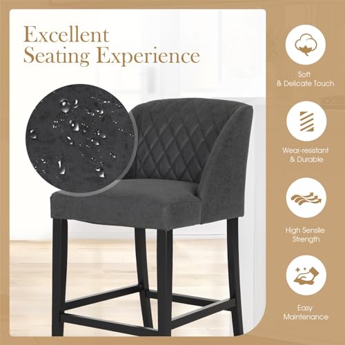 Butacos de altura para barra Sophia & William, juego de 4 unidades, con estructura de madera sólida y asiento tapizado en cuero sintético, diseño moderno para isla de cocina miniatura 3