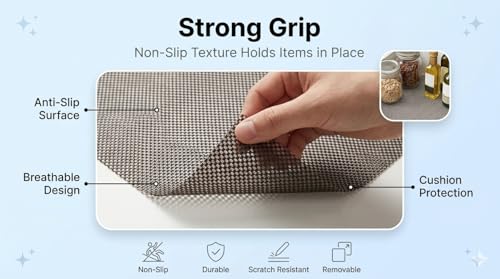 Image of Dribble Eva Shelf Liner Mat Mesh Pattern 45x125cm Roll, Non Slip Drawer & Cabinet Liner for Kitchen, Oilproof Washable Fridge Mat | Anti Skid Cupboard Wardrobe Multipurpose Mat (Brown)