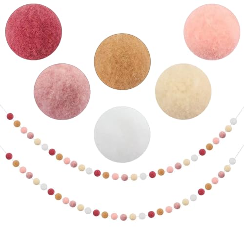 VIVIIHOO Guirnalda de bolas de fieltro con 60 pompones, para habitación infantil, fiestas de cumpleaños y Navidad, 2 m de largo, decoración con bolas de fieltro, pompones y fieltro de lana