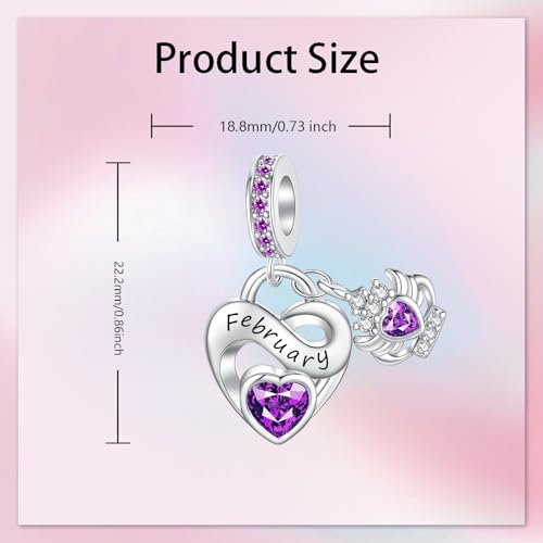 Image of Birthstone Charm 925 Sterling Silver Charms fits Bracelets and Necklace Pendant Bead Happy Birthday Charms Jewelry Present for Women Family Friends