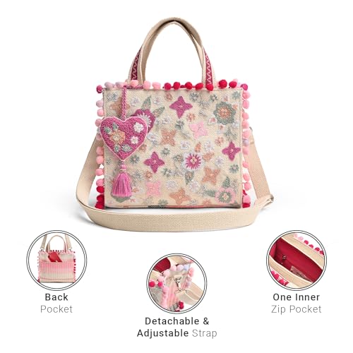 Image of Boho Girl Whimsical Multi Color Jacquard Mini Blush Tote With Adjustable Strap | Wedding Gift For Women | Ladies Purse Shoulder Tote Bag