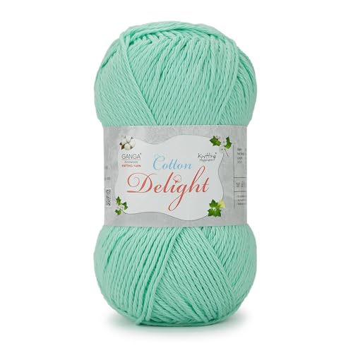 Image of Ganga Acrowools Cotton Delight, Dk Weight Cotton Yarn, Oekotex Class L Certified 100G, 169M (Lite Green)