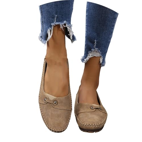 Generisch 2026 Mocasines Casuales, Zapatos Planos para Deslizar, Zapatos Cómodos para Diario con Suela Flexible, caqui, 38 EU