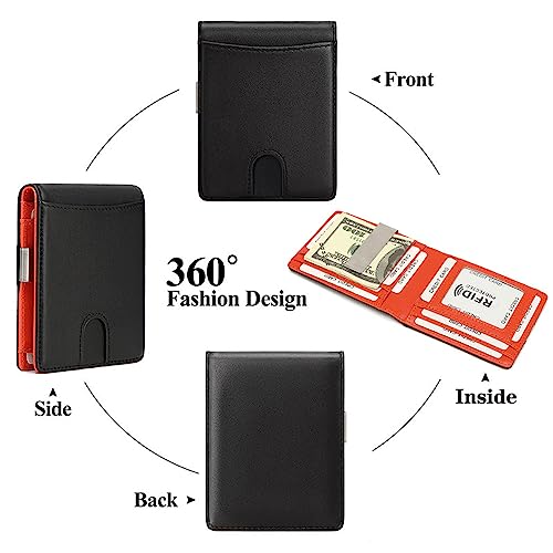 Custom Slim Wallet,Personalized Engraved Name Wallets with RFID Blocking Minimalist Bifold Gifts for Men,Son,Grandpa,Boyfriend,Wedding,Graduate,Birthday(Black)3