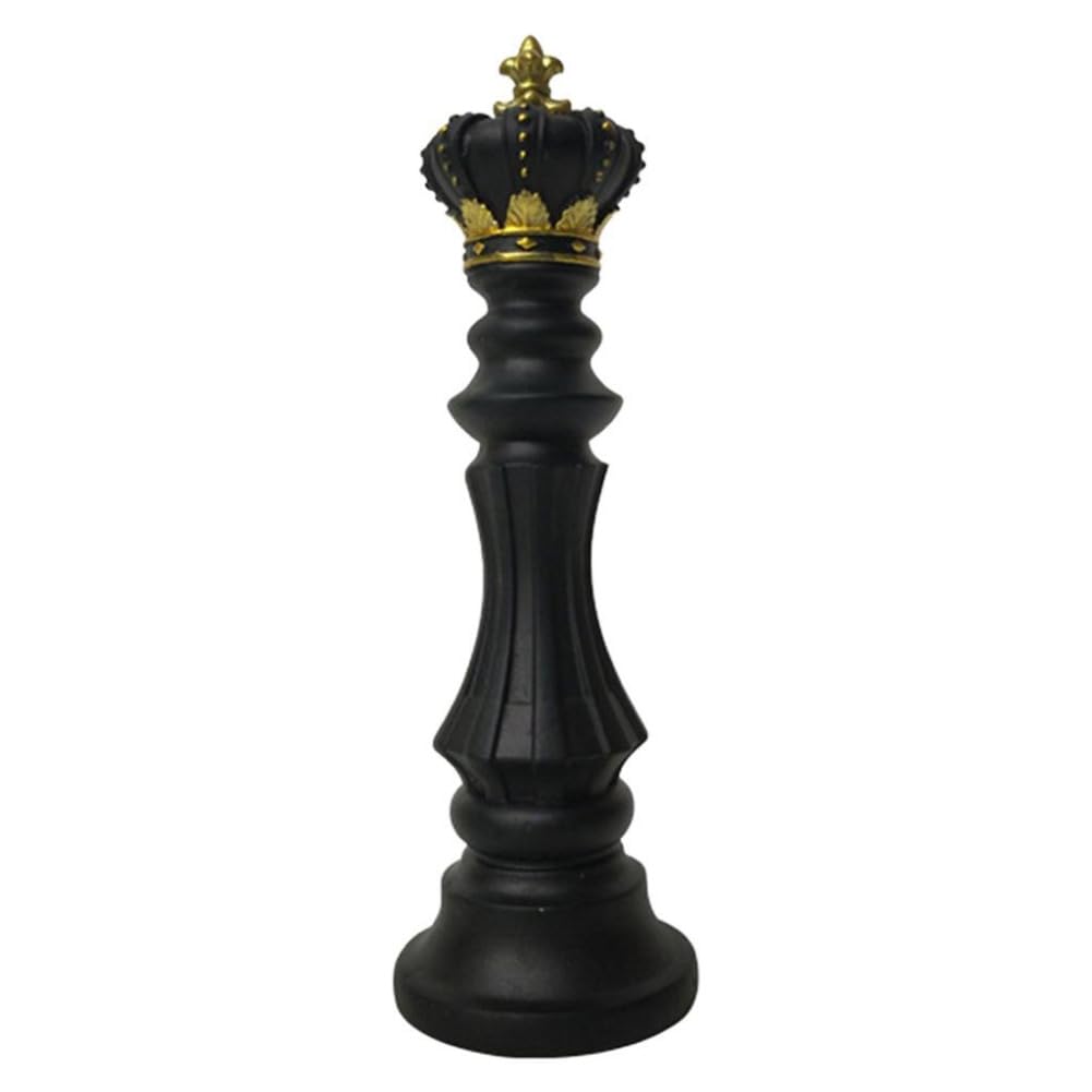 Anso Black Nordic Resin International Chess Sculpture Ornament Statue Figurine Photo Props Decoration (King)