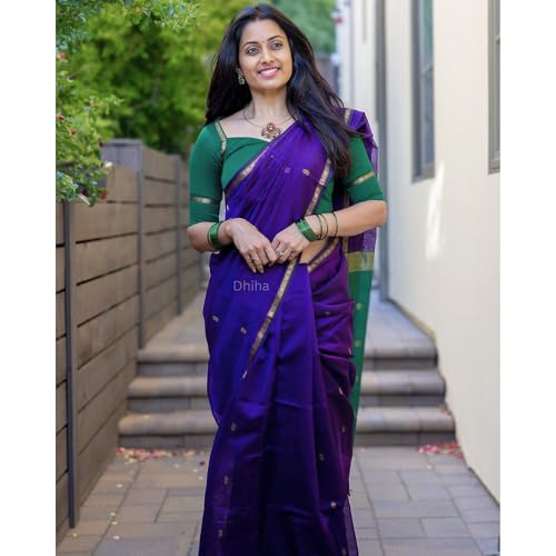 Image of Original Maheswari Cotton Silk Saree for Women | Kanjivaram Pure Silk Cotton Sari with Blouse | Zari Work | Tassels | Handloom Weave