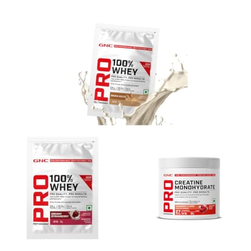 Image of GNC Berry Fusion Strength Stack | Mawa Kulfi + Strawberry Whey Protein + Cranberry Creatine | Muscle Recovery & Strength Combo