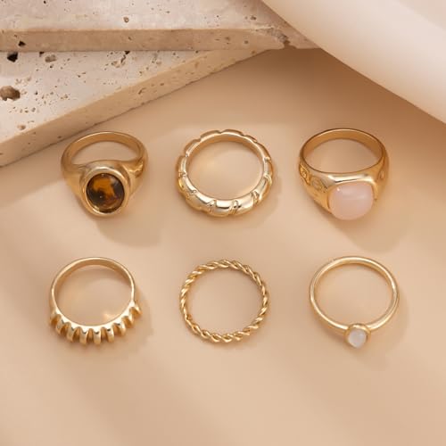 Gemstone Gold Rings for Women Non Tarnish Chunky Silver Stackable Rings for Women Adjustable Trendy Dainty Thick Chunky Jewelry4