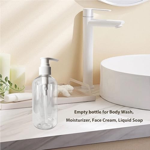Empty Plastic Bottles with Pump Dispenser, 8 oz, Clear/White, 2 Pack, Refillable Containers for Body Wash, Moisturizer, Face Cream, Liquid Soap2
