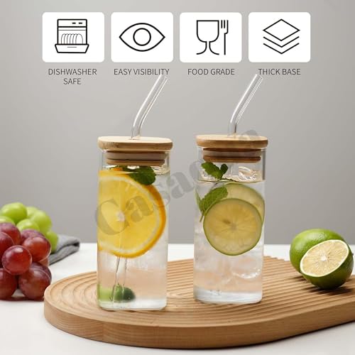 Image of Glass Tumbler with Bamboo Lid & Straw - 350ml, Set of 1, Drinking Glasses with Handle, Borosilicate Glass Cups for Iced Coffee, Bubble Tea, Boba, Juice, Smoothies & Water
