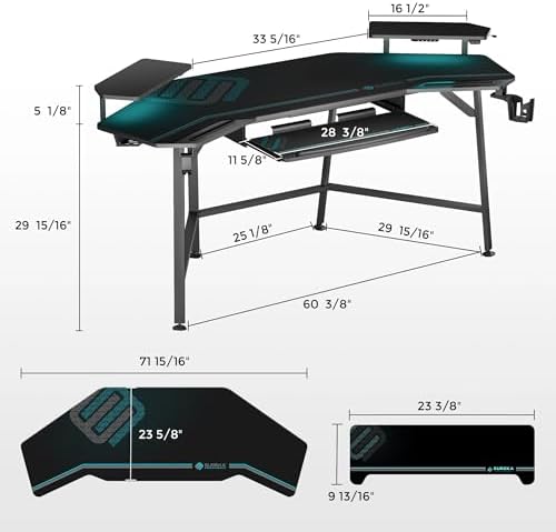 EUREKA ERGONOMIC Metal Gaming Desk With Keyboard Tray, 72" Computer Desk With Monitor Stand, Large Pc Workstation With Led Lights For Home Office, Game, Live, Stream, Tiktok