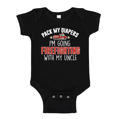 The Shirt Den I'm Going Firefighting with Uncle Baby Bodysuit One Piece 6 mo Black