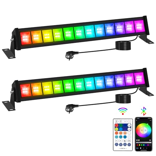 Faretto LED RGB Esterno 50W, T-SUNUS Barre LED RGB con APP Bluetooth e Telecomando, IP66 Impermeabile, Proiettore Colore Esterni WIFI per Interno Giardino Cortile Partito