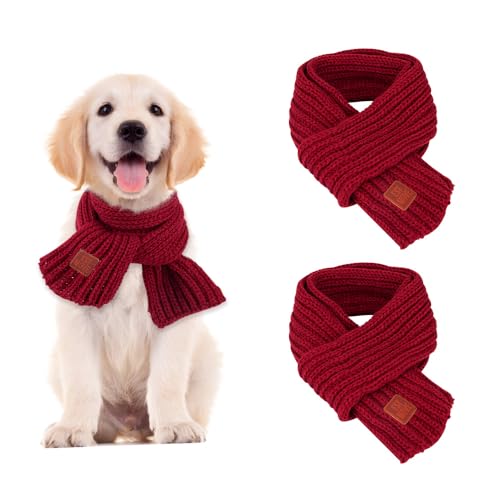 SlowTon Dog Knitted Scarf, 2 Pack Dog Warm Bandanas, Red Red - image 1