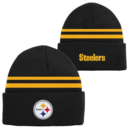 Outerstuff NFL Kids Youth 8-20 Official Cold Weather Striped Cuffed Knit Beanie Hat (US, Alpha, One Size, Pittsburgh Steelers)