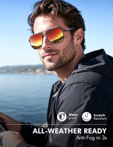 Image of LUENX Aviator Sunglasses for Men Square Polarized Polygon Lens - UV 400 Protection with Accessories Driving Outdoor