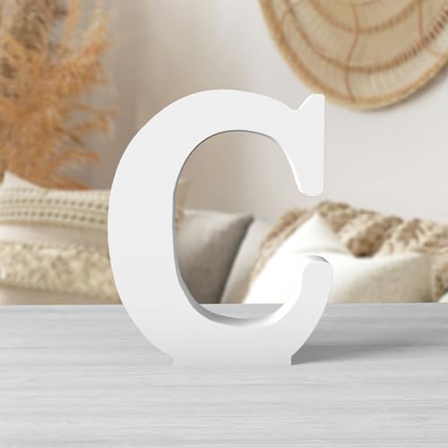 Zaruatu 6 Inch White Wood Letters Unfinished Wood Letters for Wall Decor Decorative Standing Letters White Block Letters for Wall Decoration for Craft Home Party Projects (C)