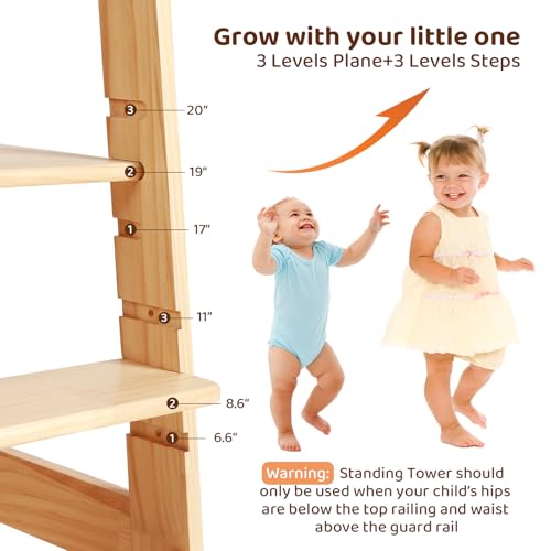Adjustable-Toddler-Tower-Stable-Standing-Tower-with-3-Heights-Platform-Steps-Wooden-Step-Stool-for-Toddlers-with-Safe-Around-Rails-for-BathroomKitchenSink-Suitable-for-Ages-18-36-Months Adjustable Toddler Tower Stable Standing Tower with 3 Heights Platform Steps Wooden Step Stool for Toddlers with Safe Around Rails for BathroomKitchenSink Suitable for Ages 18 36 Months