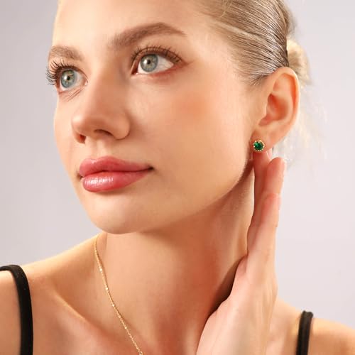 Silvershake 6MM Round Shape Birthstone Gemstones Black Rhodium Plated or Yellow Gold Plated 925 Sterling Silver Heart Victorian Style Stud/Post Earrings Jewelry for Women Business Attire2