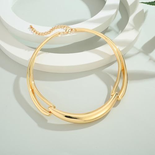 LILIE&WHITE Gold Hammer Collar Necklace Curved Bar Collar Necklaces For Women Trendy Statement Necklace Non Tarnish Fashion Jewelry Gift4
