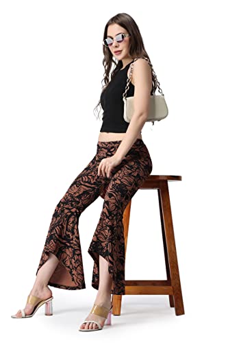 Image of POPWINGS Casual Marble Print Bell Bottom Trousers for Women || Flare Fit Women Trousers for Summer || Stylish Western Regular Fit Casual Bell Bottom Trousers for Women