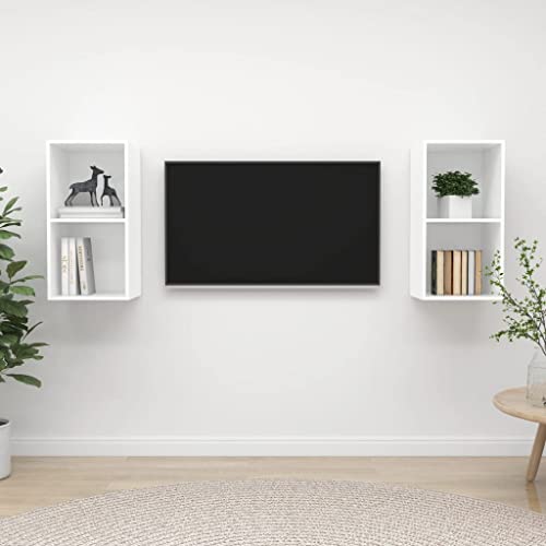 HEFZGDB Muebles de Pared para TV 2 uds Madera contrachapada Blanco Mueble Salon Mesa TV Muebles TV Adecuado para Dormitorio, salón, Patio.
