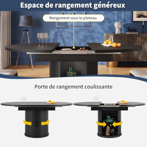 Table pour petit espace extensible noire de 4 à 6 places avec rangement discret