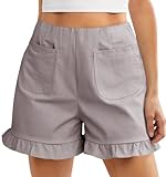 Cicy Bell Womens Summer Ruffle Shorts High Waisted Straight Leg Cotton Short Pants Casual Dressy Comfy Pull On Shorts Bottom Grey