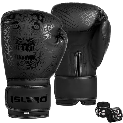Gants de boxe noir mat Islero avec bandages inclus pour entraînement de kickboxing et MMA