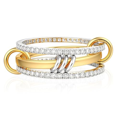 Kunaxku Gold Silber Ring Damen 18k Vergoldete Wasserfest Goldene Ringe Set Stapelbar Verlobungsring Eheringe Statement Daumenring Fingerring Hypoallergene für Frauen Herren Schmuck Größe 52-65