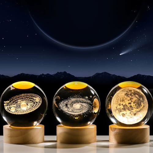 Image of Movdyka 3D Crystal Galaxy Ball Space Decor Lamp Science Astronomy Gifts for Kids, Laser Engraved Galaxy Model Universe Night Light Gift Idea for Graduation Mothers Day Christmas