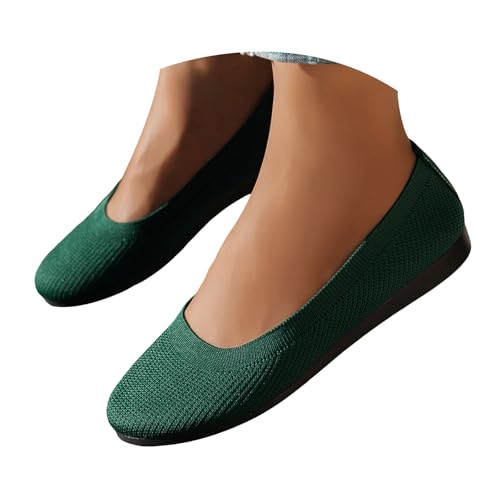 Women’s Ballet Shoes Round Toe Knit Slip On Ballerina Walking Dress Shoes for Women Comfortable Low Top Breathable Crochet Knit Mesh Round Toe Lightweight Casual Low Wedge Heel Shoe