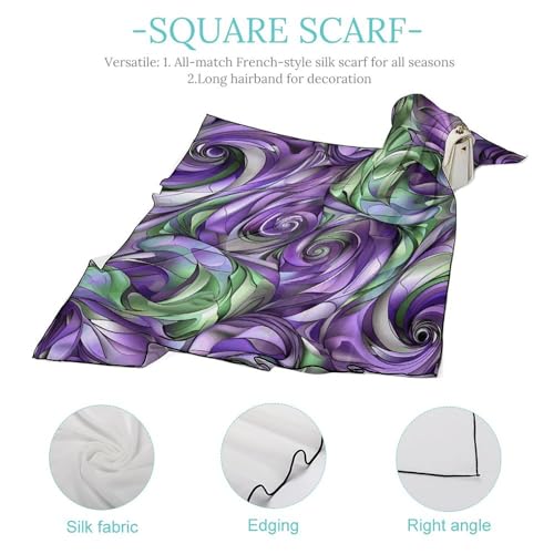 Silk Scarves Women's Scarf Silk Neck Scarf Purple And Green Shades Printing Adult Silk Scarf Suitable for Women's Neck Hair Head Daily Life Decoration And Gifts4