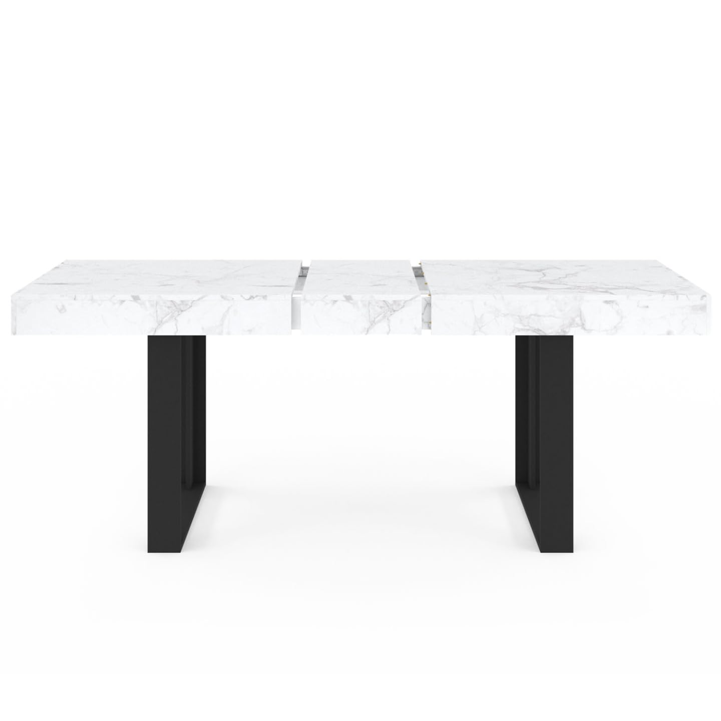 IDMarket Phoenix - Mesa de comedor extensible rectangular para 4-8 personas, bandeja de efecto mármol, blanco Alaska 160-200 cm