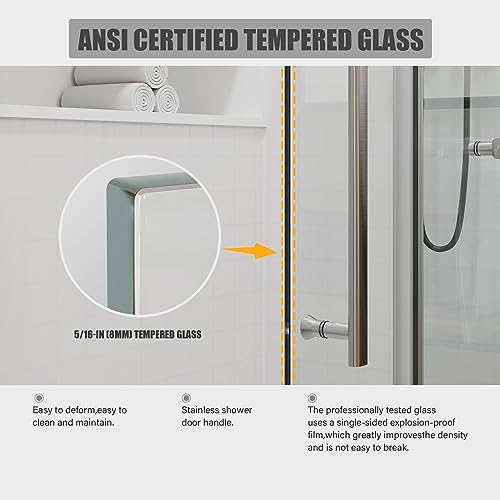 Kullavik HAXVIN-SHOWER-DOOR Door 56-60 Inch W × 76 Inch H Glass Shower Door,Frameless Shower Door thumb #2