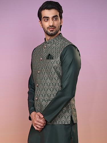 Image of Kisah Men's Silk Blend Geometric Nehru Jacket Regular Fit | Designer Ethnic Layering | Wedding & Occasion Wear