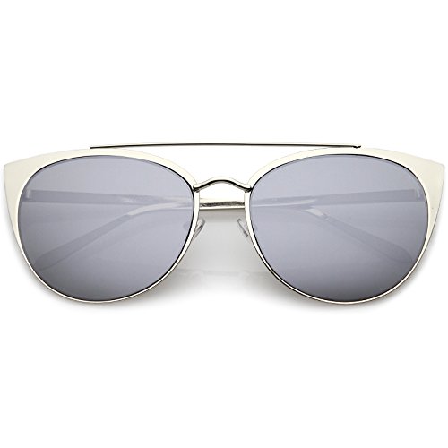zeroUV - Women's Oversize Metal Cat Eye Sunglasses With Crossbar And Mirrored Flat Lens 61mm