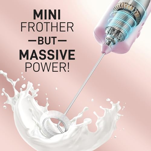 Image of Mini & Mighty Milk Frother Wand - Powerful Handheld Coffee Frother, Battery Operated Drink Mixer - Compact Pocket Size - Detachable Whisk for Latte, Cappuccino, Matcha, Hot Chocolate
