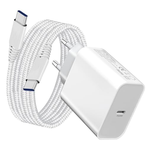 Caricatore USB C 25W con Cavo per Samsung A54 5G A34 A14 A53 A33 A25 A15 A55 A16 5G A13 A52 A52S A23/S23/S23 Plus/S23 Ultra/S24/S20 FE/S21/S22 Ultra Caricabatterie Ricarica Spina Presa per iPhone 15