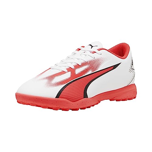 PUMA Men's ULTRA PLAY TURF TRAINING Soccer Shoe, PUMA White-PUMA Black-Fire Orchid, 10
