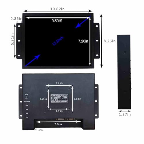 Image of VSDISPLAY 12.1 Inch 10 Points Touch Screen Industrial LCD Monitor 1024x768 | Supports VGA DVI Input,4:3 Aspect Ratio Display with Wall Mounting Brackets