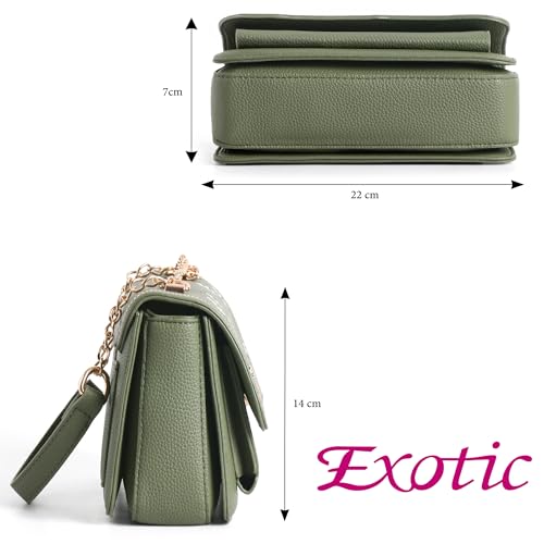 Image of EXOTIC Fiora Daisy Sling Bag for Women | Embroidered Floral Leatherette Crossbody Handbag with Chain Detail & Flap Closure | Elegant Casual & Party Purse