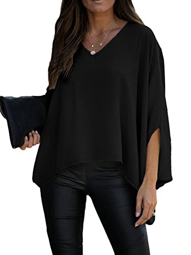 Vrtige Women's Casual V Neck Batwing Long Sleeve Blouse Shirt Tunic Top