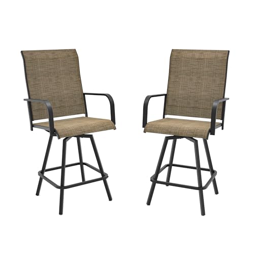 Anmutig Tan Brown Outdoor Patio Bar Stools Set of 2 with High Back Bar Height Chair