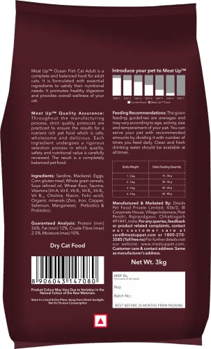 Image of Meat Up Adult Dry Cat Food, Fish Flavour, 3 KG (Buy 1 Get 1 Free) (Pack of 2)