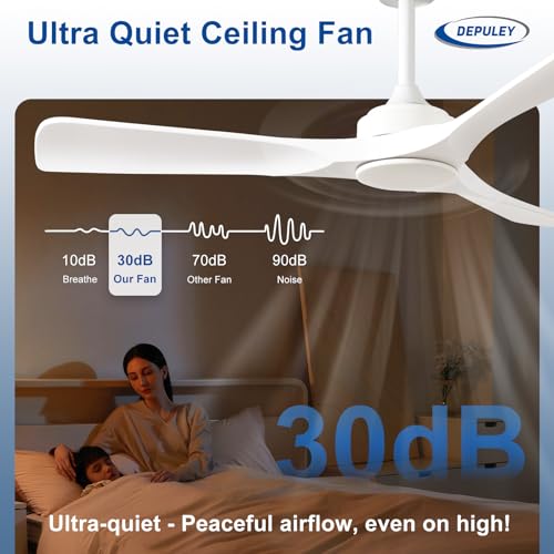 Image of Depuley Ceiling Fan Without Light: 52 Inch 3 Blade Outdoor Fans for Patios - White Ceiling Fan No Light Indoor Remote Control Ultra Quiet DC Motor Reversible 6 Speed Timer