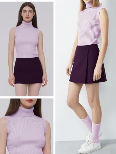 Image of v28 Women Sleeveless High Neck Turtleneck Stretchable Knit Sweater Top
