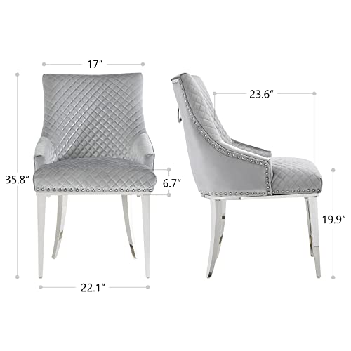 Anewsun Modern Dining Chairs, Gray Velvet Upholstered Dining Room Chair With Silver Mirrored Stainless Steel Legs, Set Of 4 #TOP2