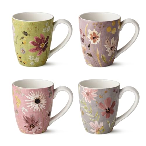 Wildflowers Ceramic 16 OZ. MUGS, SET OF 4, assorted floral